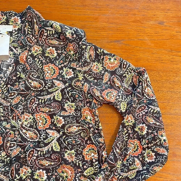 J Jill Sz SP Brown/Orange Paisley 100% Rayon Long Button Down Pockets Brand New - Picture 6 of 12